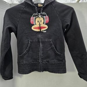 Paul Frank Black Zip Hoodie with Monkey Headphones Graphic
